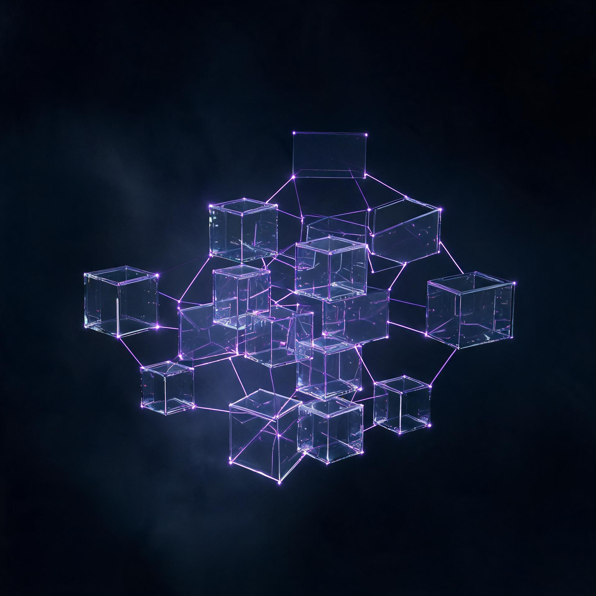 Interlocking glass cubes connected by light